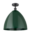 516-1C-BK-MBD-16-GR 1-Light 16" Matte Black Semi-Flush Mount - Green Plymouth Dome Shade - LED Bulb - Dimmensions: 16 x 16 x 18.75 - Sloped Ceiling Compatible: No