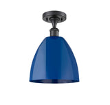 516-1C-BK-MBD-9-BL 1-Light 9" Matte Black Semi-Flush Mount - Blue Plymouth Dome Shade - LED Bulb - Dimmensions: 9 x 9 x 12.875 - Sloped Ceiling Compatible: No