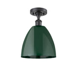 516-1C-BK-MBD-9-GR 1-Light 9" Matte Black Semi-Flush Mount - Green Plymouth Dome Shade - LED Bulb - Dimmensions: 9 x 9 x 12.875 - Sloped Ceiling Compatible: No
