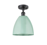 516-1C-BK-MBD-9-SF 1-Light 9" Matte Black Semi-Flush Mount - Seafoam Plymouth Dome Shade - LED Bulb - Dimmensions: 9 x 9 x 12.875 - Sloped Ceiling Compatible: No