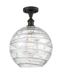 516-1C-OB-G1213-10 1-Light 10" Oil Rubbed Bronze Semi-Flush Mount - Clear Athens Deco Swirl 8" Glass - LED Bulb - Dimmensions: 10 x 10 x 15 - Sloped Ceiling Compatible: No