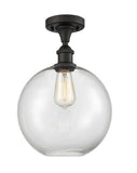 516-1C-OB-G122-10 1-Light 10" Oil Rubbed Bronze Semi-Flush Mount - Clear Large Athens Glass - LED Bulb - Dimmensions: 10 x 10 x 15 - Sloped Ceiling Compatible: No
