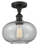 516-1C-OB-G247 1-Light 9.5" Oil Rubbed Bronze Semi-Flush Mount - Charcoal Gorham Glass - LED Bulb - Dimmensions: 9.5 x 9.5 x 12 - Sloped Ceiling Compatible: No