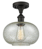 516-1C-OB-G249 1-Light 9.5" Oil Rubbed Bronze Semi-Flush Mount - Mica Gorham Glass - LED Bulb - Dimmensions: 9.5 x 9.5 x 12 - Sloped Ceiling Compatible: No
