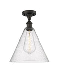 516-1C-OB-GBC-124 1-Light 12" Oil Rubbed Bronze Semi-Flush Mount - Seedy Ballston Cone Glass - LED Bulb - Dimmensions: 12 x 12 x 14.75 - Sloped Ceiling Compatible: No