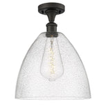516-1C-OB-GBD-124 1-Light 12" Oil Rubbed Bronze Semi-Flush Mount - Seedy Ballston Dome Glass - LED Bulb - Dimmensions: 12 x 12 x 14.75 - Sloped Ceiling Compatible: No