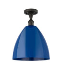 516-1C-OB-MBD-12-BL 1-Light 12" Oil Rubbed Bronze Semi-Flush Mount - Blue Plymouth Dome Shade - LED Bulb - Dimmensions: 12 x 12 x 14.75 - Sloped Ceiling Compatible: No