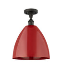 516-1C-OB-MBD-12-RD 1-Light 12" Oil Rubbed Bronze Semi-Flush Mount - Red Plymouth Dome Shade - LED Bulb - Dimmensions: 12 x 12 x 14.75 - Sloped Ceiling Compatible: No