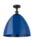 516-1C-OB-MBD-16-BL 1-Light 16" Oil Rubbed Bronze Semi-Flush Mount - Blue Plymouth Dome Shade - LED Bulb - Dimmensions: 16 x 16 x 18.75 - Sloped Ceiling Compatible: No