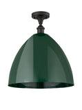 516-1C-OB-MBD-16-GR 1-Light 16" Oil Rubbed Bronze Semi-Flush Mount - Green Plymouth Dome Shade - LED Bulb - Dimmensions: 16 x 16 x 18.75 - Sloped Ceiling Compatible: No