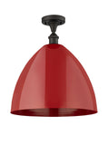 516-1C-OB-MBD-16-RD 1-Light 16" Oil Rubbed Bronze Semi-Flush Mount - Red Plymouth Dome Shade - LED Bulb - Dimmensions: 16 x 16 x 18.75 - Sloped Ceiling Compatible: No