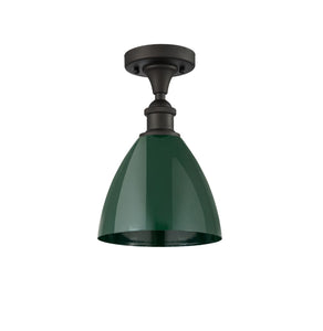516-1C-OB-MBD-75-GR 1-Light 7.5" Oil Rubbed Bronze Semi-Flush Mount - Green Plymouth Dome Shade - LED Bulb - Dimmensions: 7.5 x 7.5 x 11.25 - Sloped Ceiling Compatible: No