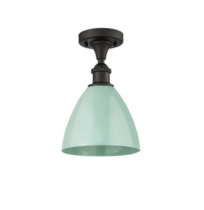 516-1C-OB-MBD-75-SF 1-Light 7.5" Oil Rubbed Bronze Semi-Flush Mount - Seafoam Plymouth Dome Shade - LED Bulb - Dimmensions: 7.5 x 7.5 x 11.25 - Sloped Ceiling Compatible: No