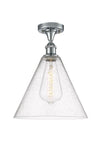 516-1C-PC-GBC-124 1-Light 12" Polished Chrome Semi-Flush Mount - Seedy Ballston Cone Glass - LED Bulb - Dimmensions: 12 x 12 x 14.75 - Sloped Ceiling Compatible: No