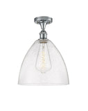516-1C-PC-GBD-124 1-Light 12" Polished Chrome Semi-Flush Mount - Seedy Ballston Dome Glass - LED Bulb - Dimmensions: 12 x 12 x 14.75 - Sloped Ceiling Compatible: No
