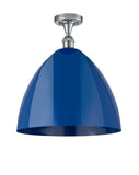 516-1C-PC-MBD-16-BL 1-Light 16" Polished Chrome Semi-Flush Mount - Blue Plymouth Dome Shade - LED Bulb - Dimmensions: 16 x 16 x 18.75 - Sloped Ceiling Compatible: No