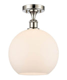 516-1C-PN-G121-10 1-Light 10" Polished Nickel Semi-Flush Mount - Cased Matte White Large Athens Glass - LED Bulb - Dimmensions: 10 x 10 x 15 - Sloped Ceiling Compatible: No
