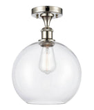 516-1C-PN-G122-10 1-Light 10" Polished Nickel Semi-Flush Mount - Clear Large Athens Glass - LED Bulb - Dimmensions: 10 x 10 x 15 - Sloped Ceiling Compatible: No