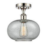 516-1C-PN-G247 1-Light 9.5" Polished Nickel Semi-Flush Mount - Charcoal Gorham Glass - LED Bulb - Dimmensions: 9.5 x 9.5 x 12 - Sloped Ceiling Compatible: No