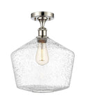 516-1C-PN-G654-12 1-Light 12" Polished Nickel Semi-Flush Mount - Seedy Cindyrella 12" Glass - LED Bulb - Dimmensions: 12 x 12 x 15 - Sloped Ceiling Compatible: No
