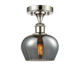 516-1C-PN-G93 1-Light 6.5" Polished Nickel Semi-Flush Mount - Plated Smoke Fenton Glass - LED Bulb - Dimmensions: 6.5 x 6.5 x 10 - Sloped Ceiling Compatible: No