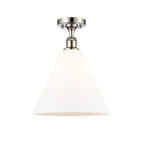 516-1C-PN-GBC-121 1-Light 12" Polished Nickel Semi-Flush Mount - Matte White Cased Ballston Cone Glass - LED Bulb - Dimmensions: 12 x 12 x 14.75 - Sloped Ceiling Compatible: No