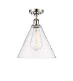 516-1C-PN-GBC-122 1-Light 12" Polished Nickel Semi-Flush Mount - Cased Matte White Ballston Cone Glass - LED Bulb - Dimmensions: 12 x 12 x 14.75 - Sloped Ceiling Compatible: No