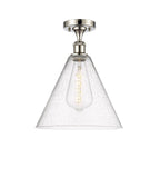 516-1C-PN-GBC-124 1-Light 12" Polished Nickel Semi-Flush Mount - Seedy Ballston Cone Glass - LED Bulb - Dimmensions: 12 x 12 x 14.75 - Sloped Ceiling Compatible: No