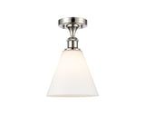 516-1C-PN-GBC-81 1-Light 8" Polished Nickel Semi-Flush Mount - Matte White Cased Ballston Cone Glass - LED Bulb - Dimmensions: 8 x 8 x 11.75 - Sloped Ceiling Compatible: No