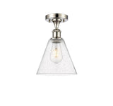 516-1C-PN-GBC-84 1-Light 8" Polished Nickel Semi-Flush Mount - Seedy Ballston Cone Glass - LED Bulb - Dimmensions: 8 x 8 x 11.75 - Sloped Ceiling Compatible: No