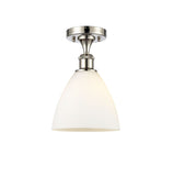 516-1C-PN-GBD-751 1-Light 7.5" Polished Nickel Semi-Flush Mount - Matte White Ballston Dome Glass - LED Bulb - Dimmensions: 7.5 x 7.5 x 11.25 - Sloped Ceiling Compatible: No