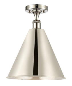 1-Light 16" Polished Nickel Semi-Flush Mount - Polished Nickel Ballston Cone Shade - LED Bulb Included