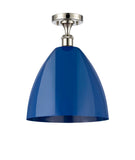 516-1C-PN-MBD-12-BL 1-Light 12" Polished Nickel Semi-Flush Mount - Blue Plymouth Dome Shade - LED Bulb - Dimmensions: 12 x 12 x 14.75 - Sloped Ceiling Compatible: No