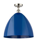 516-1C-PN-MBD-16-BL 1-Light 16" Polished Nickel Semi-Flush Mount - Blue Plymouth Dome Shade - LED Bulb - Dimmensions: 16 x 16 x 18.75 - Sloped Ceiling Compatible: No