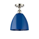 516-1C-PN-MBD-9-BL 1-Light 9" Polished Nickel Semi-Flush Mount - Blue Plymouth Dome Shade - LED Bulb - Dimmensions: 9 x 9 x 12.875 - Sloped Ceiling Compatible: No