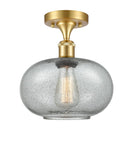 516-1C-SG-G247 1-Light 9.5" Satin Gold Semi-Flush Mount - Charcoal Gorham Glass - LED Bulb - Dimmensions: 9.5 x 9.5 x 12 - Sloped Ceiling Compatible: No
