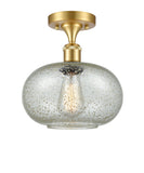 516-1C-SG-G249 1-Light 9.5" Satin Gold Semi-Flush Mount - Mica Gorham Glass - LED Bulb - Dimmensions: 9.5 x 9.5 x 12 - Sloped Ceiling Compatible: No