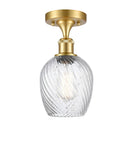 516-1C-SG-G292 1-Light 5" Satin Gold Semi-Flush Mount - Clear Spiral Fluted Salina Glass - LED Bulb - Dimmensions: 5 x 5 x 11 - Sloped Ceiling Compatible: No