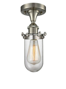 1-Light 6" Brushed Satin Nickel Flush Mount - Clear Kingsbury Glass Shade - Incandesent Or LED Bulbs