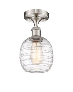 1-Light 6" Brushed Satin Nickel Semi-Flush Mount - Deco Swirl Belfast Glass - LED Bulb Included