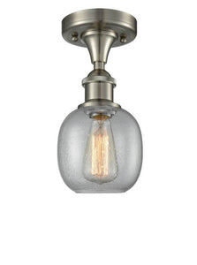 516-1C-SN-G104 1-Light 6" Brushed Satin Nickel Flush Mount - Seedy Belfast Glass - LED Bulb - Dimmensions: 6 x 6 x 11 - Sloped Ceiling Compatible: No