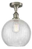 516-1C-SN-G125-10 1-Light 10" Brushed Satin Nickel Semi-Flush Mount - Clear Crackle Large Athens Glass - LED Bulb - Dimmensions: 10 x 10 x 15 - Sloped Ceiling Compatible: No