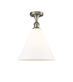 516-1C-SN-GBC-121 1-Light 12" Brushed Satin Nickel Semi-Flush Mount - Matte White Cased Ballston Cone Glass - LED Bulb - Dimmensions: 12 x 12 x 14.75 - Sloped Ceiling Compatible: No