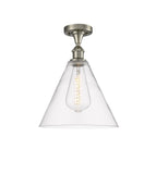 516-1C-SN-GBC-122 1-Light 12" Brushed Satin Nickel Semi-Flush Mount - Cased Matte White Ballston Cone Glass - LED Bulb - Dimmensions: 12 x 12 x 14.75 - Sloped Ceiling Compatible: No