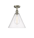 516-1C-SN-GBC-124 1-Light 12" Brushed Satin Nickel Semi-Flush Mount - Seedy Ballston Cone Glass - LED Bulb - Dimmensions: 12 x 12 x 14.75 - Sloped Ceiling Compatible: No