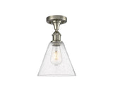 516-1C-SN-GBC-84 1-Light 8" Brushed Satin Nickel Semi-Flush Mount - Seedy Ballston Cone Glass - LED Bulb - Dimmensions: 8 x 8 x 11.75 - Sloped Ceiling Compatible: No