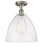 516-1C-SN-GBD-124 1-Light 12" Brushed Satin Nickel Semi-Flush Mount - Seedy Ballston Dome Glass - LED Bulb - Dimmensions: 12 x 12 x 14.75 - Sloped Ceiling Compatible: No