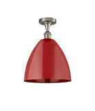 516-1C-SN-MBD-12-RD 1-Light 12" Brushed Satin Nickel Semi-Flush Mount - Red Plymouth Dome Shade - LED Bulb - Dimmensions: 12 x 12 x 14.75 - Sloped Ceiling Compatible: No