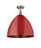516-1C-SN-MBD-16-RD 1-Light 16" Brushed Satin Nickel Semi-Flush Mount - Red Plymouth Dome Shade - LED Bulb - Dimmensions: 16 x 16 x 18.75 - Sloped Ceiling Compatible: No