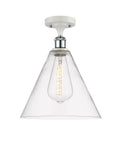 516-1C-WPC-GBC-122 1-Light 12" White and Polished Chrome Semi-Flush Mount - Cased Matte White Ballston Cone Glass - LED Bulb - Dimmensions: 12 x 12 x 14.75 - Sloped Ceiling Compatible: No